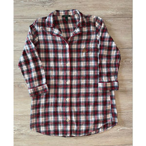 Women's Lauren Ralph Lauren Plaid Flannel Nightshirt XL Red White